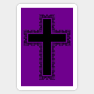 Black Christian Cross With Purple Frame Sticker